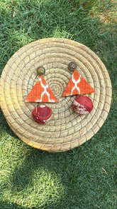 Triangular Hanging Earrings with Round Drops